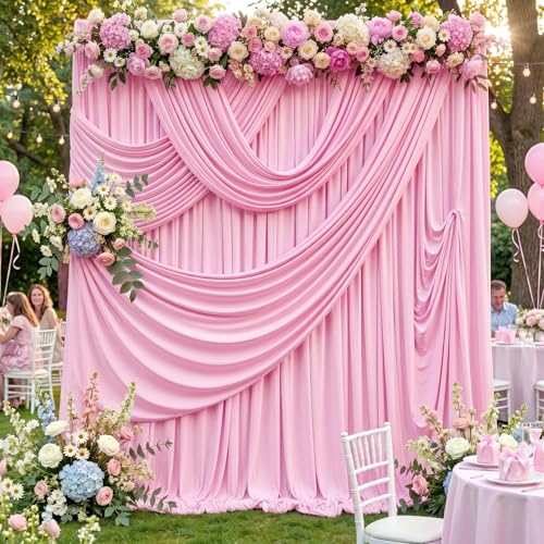 10ftx12ft Wrinkle Free Pink Backdrop Curtain, 2 Panels 12FT Height Pastel Pink Drapes for Wedding Backdrop, Silky Polyester Photo Back Drop Cloth for Birthday Party Photography Background - color: Pink, size: (W)5ft x (H)12ft (2 Panel)