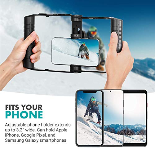 Movo SPR-20 Foldable Smartphone Video Rig Cage with Cold Shoe Mounts for Microphone or LED Light - Vlogging Mount Compatible with iPhone, Android - Smartphone Video Stabilizer Grip - Filming Equipment