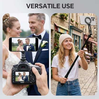 Magnetic Metal Phone Mount with Cold Shoe Mount, Adjustable Rotatable Phone Tripod Holder Adapter for iPhone 17/16/15, Camera Monitoring, Tripods, Stabilizers - PM-10