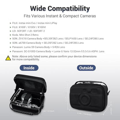 KIWIFOTOS EVA Camera Case for Fuji X100VI Lumix L10 ZV-E10II | Compact Camera Bag for A6700 Leica Sofort 2 PowerShot V1 V10 G7X Mark II - color: EVA Camera Case Black