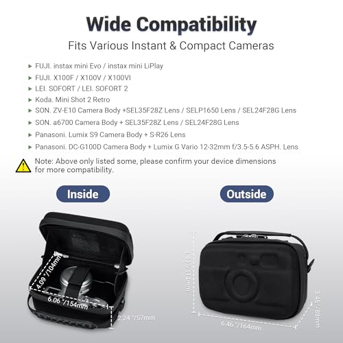 KIWIFOTOS EVA Camera Case for Fuji X100VI Lumix L10 ZV-E10II | Compact Camera Bag for A6700 Leica Sofort 2 PowerShot V1 V10 G7X Mark II - color: EVA Camera Case Black