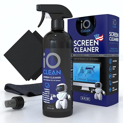 Screen Cleaner Spray (16oz - 473ml) – Best Large Cleaning Kit for LCD LED OLED TV, Smartphone, iPad, Laptop, Touchscreen, Computer Monitor, Electronic Devices, 3 Microfiber Cloths and 2 Nozzles - size: 16 Fl Oz + 3 Cloths