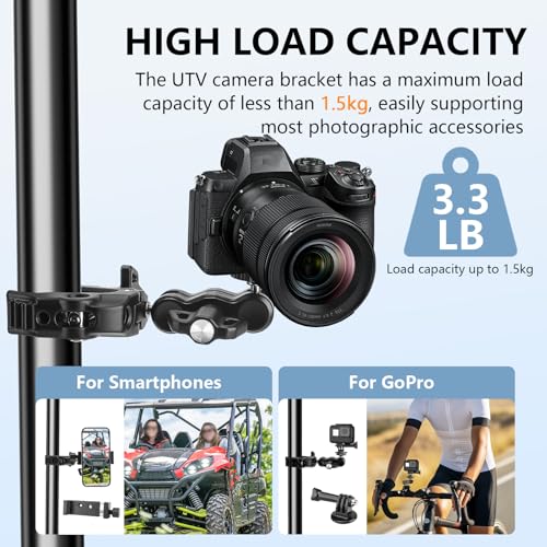 Chelhead Super Clamp Camera Mount with Phone Holder for Up to 3" Tubes | Dual 1/4"-20 & 3/8"-16 Threads, Compatible with DSLR Cameras, Action Cameras, LED Lights, Gimbals & Tripods - style: For Camera & Phone