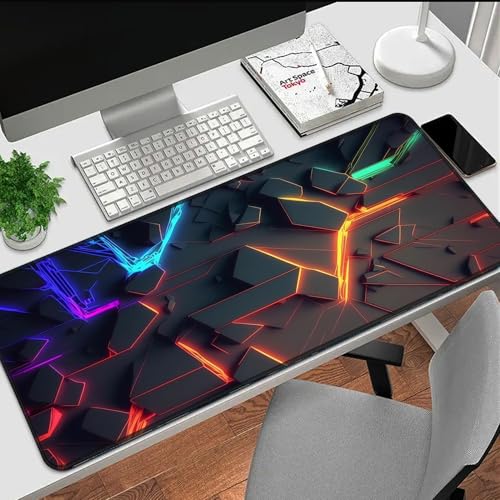 3D Neon Geometric Gaming Mouse Pad – Blacklight Large Extended Glow in the Dark Waterproof E-Sports Desk Mat with Non-Slip Base for Gamers & Office - 31.5" x 11.8" - color: Geometric I