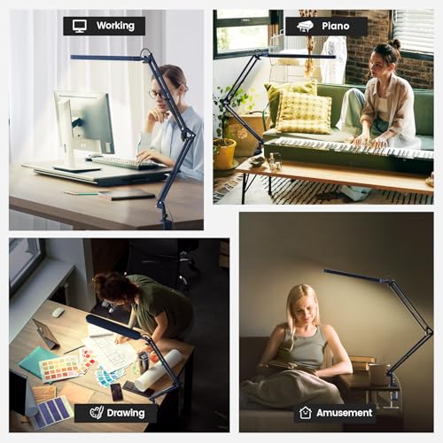 SKYLEO Desk Lamp - LED Desk Light - 5 Color Modes X 11 Brightness Levels - Adjustable Swing Arm - Timmer & Memory Function - 12W Lamp for Desk - Blue - style: Blue swing arm