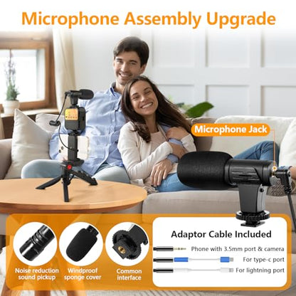 Vlogging Kit for iPhone, Android with Tripod, 62 LED Light,YouTube Starter kit with Mini Microphone & Phone Clip for Live Stream, Video Calls, Vlogging, YouTube, Instagram TikTok