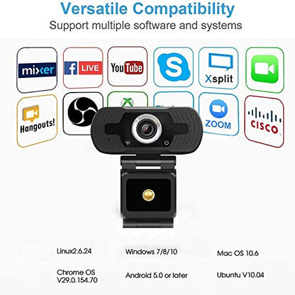 1080P USB Webcam with Mic PC Camera for Video Calling & Recording Video Conference/Online Teaching/Business Meeting Compatible with Computer Desktop Laptop MacBook for Windows Android iOS