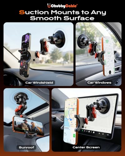 chubbycable ChubbyGrip Car Phone Holder 360° Adjustable Cell Phone Car Mount Ultra-Durable Metal Car Phone Mount for Windshield, Suction Cup Phone Mount for iPhone Samsung All Smartphone, Clamp - color: ChubbyGrip Pro (Clamp)-Orange
