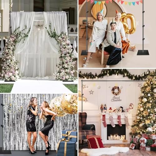 Photo Backdrop Stand Kit, 6.5ft x 10ft Adjustable Photography Background Stands with Metal Flat Base for Birthday Parties, Baby Shower, Wedding, Video Studio - color: Black, size: 6.5x10ft