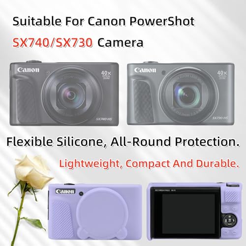 Camera Case for Canon PowerShot SX740/ SX730 Digital Camera,SX740 HS Case, Soft Silicone Protective Case Removable Lens Cover,Comes with 2 Screen Protectors and 1 Wrist Strap. (Lilac) - color: Lilac