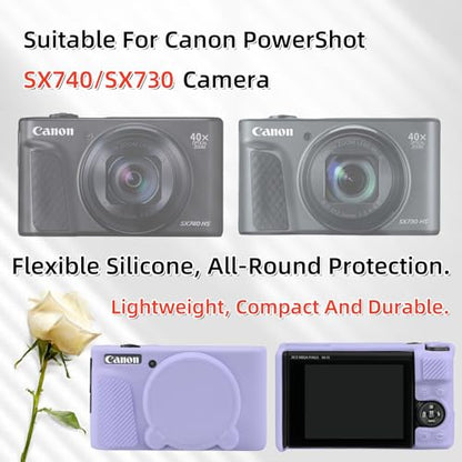 Camera Case for Canon PowerShot SX740/ SX730 Digital Camera,SX740 HS Case, Soft Silicone Protective Case Removable Lens Cover,Comes with 2 Screen Protectors and 1 Wrist Strap. (Lilac) - color: Lilac