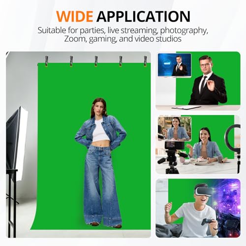 Green Screen Backdrop Kit, 5×7ft Portable Greenscreen Background with Adjustable T-Shaped Stand, 5 Clamps, Carrying Bag for Parties, Streaming, Photography, Zoom, Gaming, Video Studio - color: green