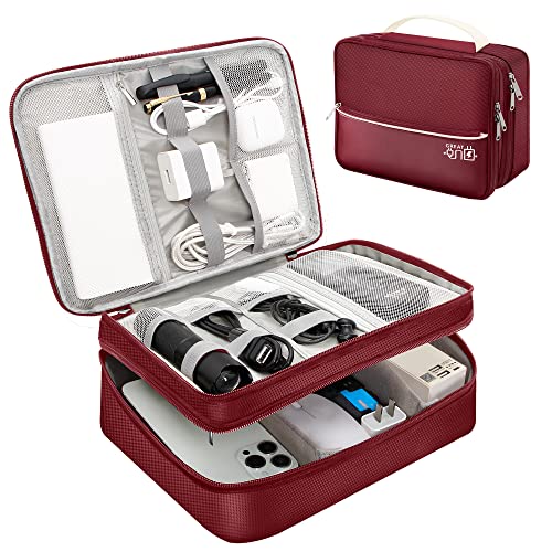 SELLYFELLY Electronics Travel Organizer, Double Layer Cable Organizer Bag Watreproof Electronics Accessories Storage Bag for Cord, Charger, Phone, Power Bank, Hard Drive - color: Double-Wine