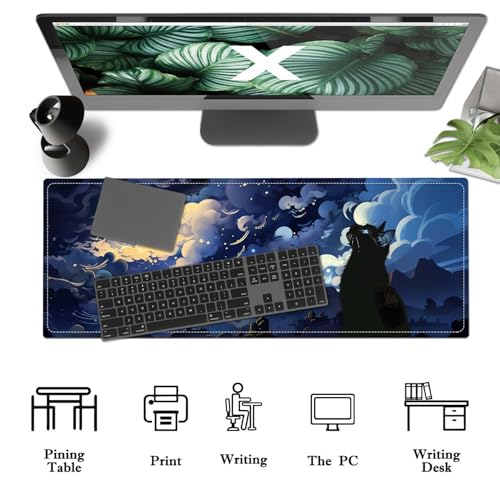 Cat Lover Gifts,Starry Night Cat Mouse Pad,Desk Matt for Desktop,Cute Desk Pad Mat,Large Mouse Pad,Big Mousepad with Stitched Edges,Clouds Deskmat,Keyboard Pad Mouse Mat for Computer,Work,Gaming - color: nightcat