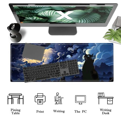 Cat Lover Gifts,Starry Night Cat Mouse Pad,Desk Matt for Desktop,Cute Desk Pad Mat,Large Mouse Pad,Big Mousepad with Stitched Edges,Clouds Deskmat,Keyboard Pad Mouse Mat for Computer,Work,Gaming - color: nightcat