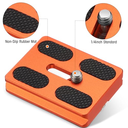 Frienda 2 Pieces Metal Quick Release Plate with 1/4''-20 Camera Screw Tripod Mount Plate Fits Standard for DSLR Camera Tripod Ball Head(Orange,Pu50) - color: Orange, style: PU50