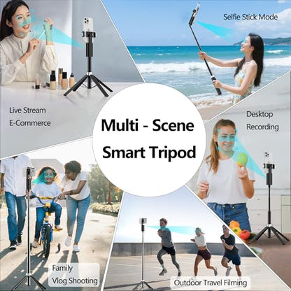 Auto Face Tracking Selfie Stick Tripod for iPhone, Minimalist 360° Rotating AI Tracking Tripod with Wireless Control, 60" Extended Phone Holder for Content Creation Vlogging, Live Streaming - style: basic