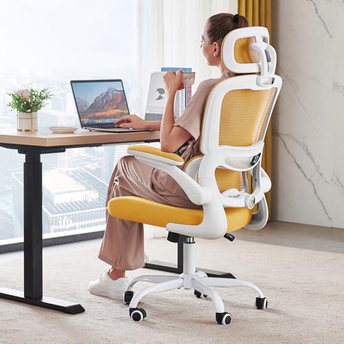 TRALT Office Chair Ergonomic Desk Chair, 330 LBS Home Mesh Office Desk Chairs with Wheels, Comfortable Gaming Chairs (1, Yellow) - color: Yellow