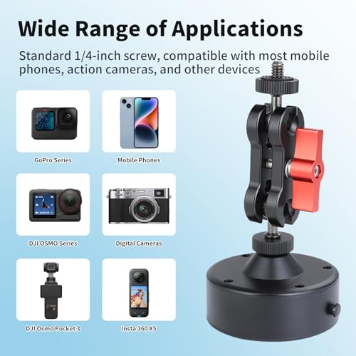 UTEBIT 360° Adjustable Suction Cup Mount for Gopro Car Mount, Black | Camera Suction Cup Mount with Ball Head Magic Arm, Vehicle Window & Windshield Electric Vacuum Magnetic Car Phone Mount