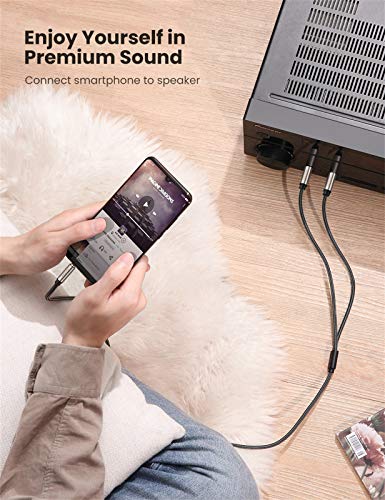 UGREEN 1/8 to 1/4 Stereo Cable 3.5mm TRS to Dual 6.35mm 1/4 TS Mono Y Splitter Audio Cord Adapter Compatible with iPhone, PC, Computer Sound Card, Mixer, Multimedia Speaker, Home Stereo System 6.6FT - size: 6.6FT