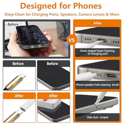 Cell Phone Cleaning Kit, iPhone Cleaning Kit for Charging Port Cleaner Keyboard Cleaning Kit for Airpods/Android/USB C/Earbuds/Laptop/iPad/Camera Lens with Stylus Pen (White (with Putty and Cloth)) - color: White (with Putty and Cloth)
