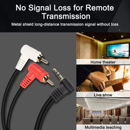 XMSJSIY 90 Degree Right Angle 3.5mm to 2 RCA Cable, Angle 1/8" 3.5mm TRS Male to 2RCA Male Stereo Y Splitter Adapter Connector for MP3,Smartphones,Tablets -2PCS (0.25M)
