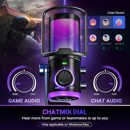 FIFINE USB Streaming Microphone Kit for Gaming, Condenser Mic with RGB, Noise Cancellation, Game/Chat Dial-Plug & Play for PC Twitch/YouTube/Podcast, Includes Boom Arm & Pop Filter-AmpliGame AM6T