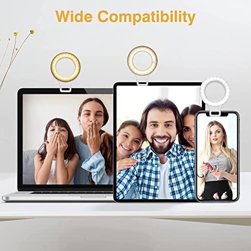 Clip on Ring Light, Kimwood Rechargeable 60 LED Selfie Ring Light for Phone, Laptop, Tablet (3 Models, 5 Level Brightness) - color: 3 Models, 5 Level Brightness