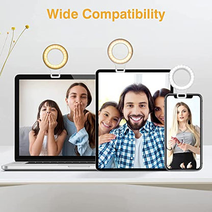 Clip on Ring Light, Kimwood Rechargeable 60 LED Selfie Ring Light for Phone, Laptop, Tablet (3 Models, 5 Level Brightness) - color: 3 Models, 5 Level Brightness