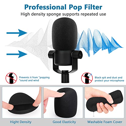 Windscreen Pop Filter Compatible with Rode Podmic, Procaster, Podcaster, NT1, NT1-A, NT2-A, NT-USB, K2, NT1000, NT2000,Mic Foam Cover +Furry Wind Muff Mic Cover Compatible with Rode Podmic,Combo 2Pack