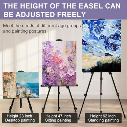 AROIC 6 Pack Painting Display Easel Stand Portable Adjustable Metal Tripod Artist Canvases Height from20to66Inch Extra Sturdy forTable-Top/Floor Painting, Drawingand Displaying,Black with 6StorageBag - style: 6P