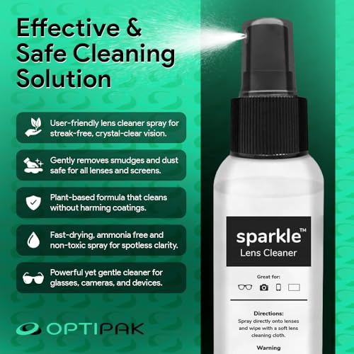 Sparkle Anti-Reflective Lens Cleaner Spray kit | (2x) 1oz Glasses Cleaner Bottle + (2x) Microfiber Cloth for Eyeglasses, Sunglasses, Lenses, Screens and Camera Cleaning Kit (4 Piece Set)