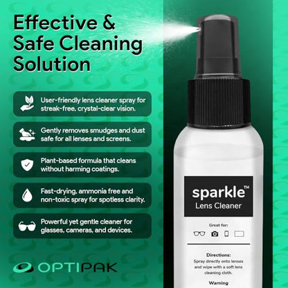 Sparkle Anti-Reflective Lens Cleaner Spray kit | (2x) 1oz Glasses Cleaner Bottle + (2x) Microfiber Cloth for Eyeglasses, Sunglasses, Lenses, Screens and Camera Cleaning Kit (4 Piece Set)