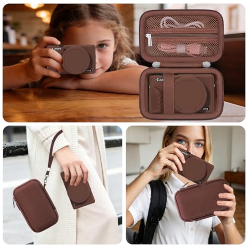Elonbo Camera Case for Canon PowerShot G7X Mark III Digital Camera, G7X Mark III Hard Carrying Case + Soft Silicone Cover with Removable Lens Cover, Coffee Color - color: Coffee Color