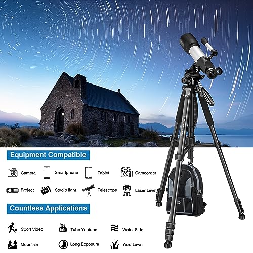 Tripod for Camera and Phone, 72" Tall Camera Tripod Monopod with Remote, Professional Heavy Duty Compact Camera Stand for iPhone, DSLR, Spotting Scope, Telescope, Binocular - color: Black