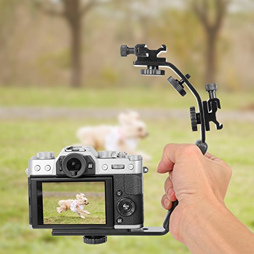 ChromLives Camera L Bracket Mount Video Grip L-Bracket with Dual Flash Cold Shoe Mount 1/4'' Tripod Screw, Heavy Duty Padded Hand Grip for DSLR Camera Camcorder (Updated)