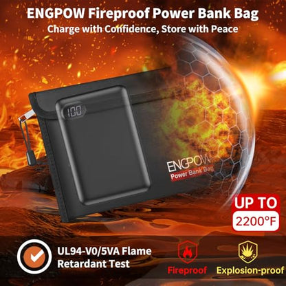 ENGPOW Fireproof Organizer Travel Bag,Heat Insulated＆Explosion-Proof Electronic Carry Case,Portable Home Travel Safe Storage for Power Bank,Phone,Cables,USB Drive＆Charging Protection, 10.6''x6.7'' - size: 10.6'' x 6.7''