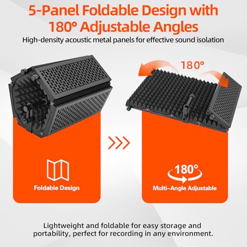 Desktop Microphone Isolation Shield with Tripod Stand Curved Panel, Foldable Microphone Sound Shield, Studio Mic Sound Absorbing Foam Reflector for Studio Recording - size: Standard