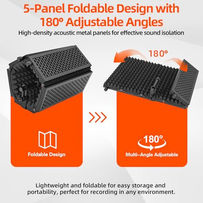 Desktop Microphone Isolation Shield with Tripod Stand Curved Panel, Foldable Microphone Sound Shield, Studio Mic Sound Absorbing Foam Reflector for Studio Recording - size: Standard