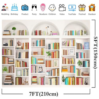 Bookshelf Bookcase Backdrop Library Backdropoffice Background 7 * 5ft | Bookshelf Bookcase Backdrop Home Office Meeting Video Conference Decor Calls Video Recording Photo Props