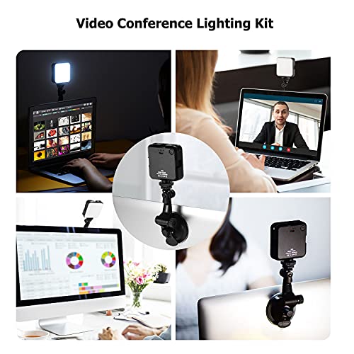 Video Conference Lighting Kit, Andoer LED Video Light with 2500K-6500K Dimmable Rechargeable 3 Cold Shoes and Suction Cup Mount for Laptop Live YouTube Streaming Online Meeting