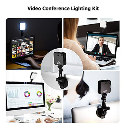 Video Conference Lighting Kit, Andoer LED Video Light with 2500K-6500K Dimmable Rechargeable 3 Cold Shoes and Suction Cup Mount for Laptop Live YouTube Streaming Online Meeting