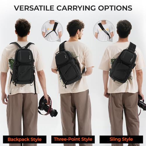 TARION Camera Backpack Sling Bag - 9L Compact Camera Bag 2-in-1 Waterproof Crossbody Sling Bag with Side Access & Dual Strap & Raincover for Photographers (TR-S) - color: 2-in-1 Sling Bag Black, size: Large