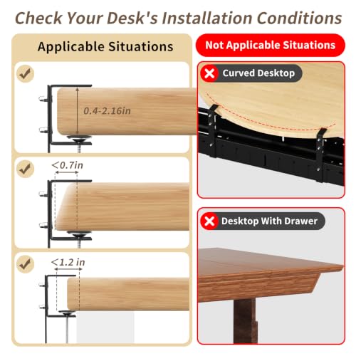 Under Desk Cable Management Tray, Expandable 25.2"– 38.6" No Drill with Clamp Mount Cord Management, Black Carbon Steel Cord Organizer for Desk, Home, Office