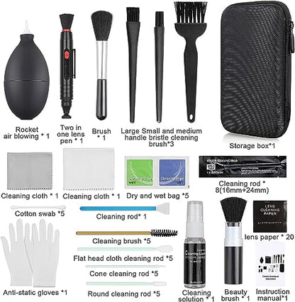 18-in-1 Professional Camera Cleaning Kit for Most DSLR Cameras (Canon, Nikon,Sony), with Air Blower/Cleaning Pen/Detergent/Cleaning Cloth/Lens Brush/Carry Case - size: 18 IN 1