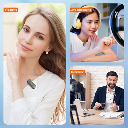 Wireless Lavalier Microphone for iPhone iPad Android - USB C Charging Case, Lapel Mic for Live Streaming, Video Recording, YouTube, Interviews, Meetings & Vlogging