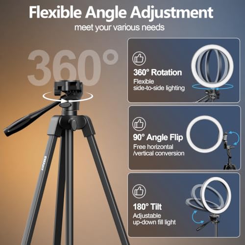 EMART 10’’ Ring Light with 55’’ Extendable Tripod Stand & Phone Holder, 16 RGB Colors Modes, 10 Dimmable Levels LED Circle Selfie Lights with Wireless Remote for Makeup Streaming YouTube TikTok