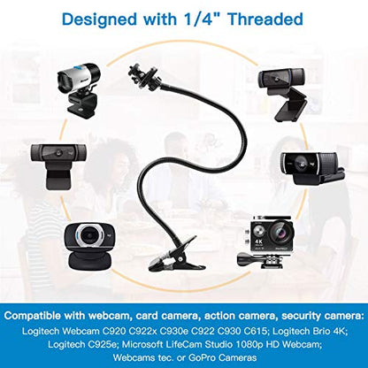 Pipishell 25 Inch Webcam Stand, Flexible Desk Mount Clamp Gooseneck Stand for Logitech Webcam C960 C930e C930 C920 C920S C922x C922 Brio 4K C925e C615 and Other Devices with 1/4" Thread-PIWS01