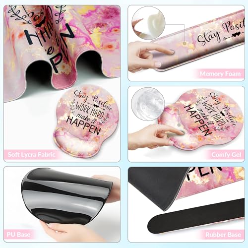 Desk Mat Set + Keyboard and Mouse Pad with Wrist Rest Support,4-in-1 Large Mousepad Computer Mats for Desktop Home & Office-Pink Positive - color: C1-Pink Stay Positive