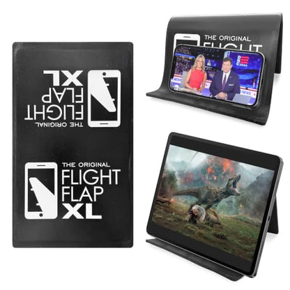 Flight Flap Airplane Tablet Holder, Flexible Cell Phone and Tablet Holder Extra Large 12x7”, Folding Cellphone Stand for Desk, Kindle, Bed, Airplane Gadgets Long Travel Essentials (Black) - color: Black, size: Extra Large